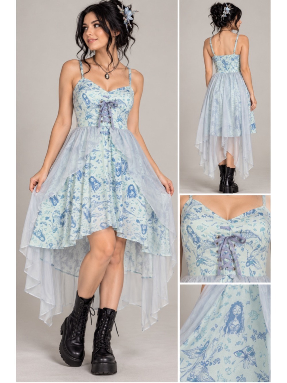 Hot Topic Corpse Bride Emily Lace Up Hi Low Dress NWT